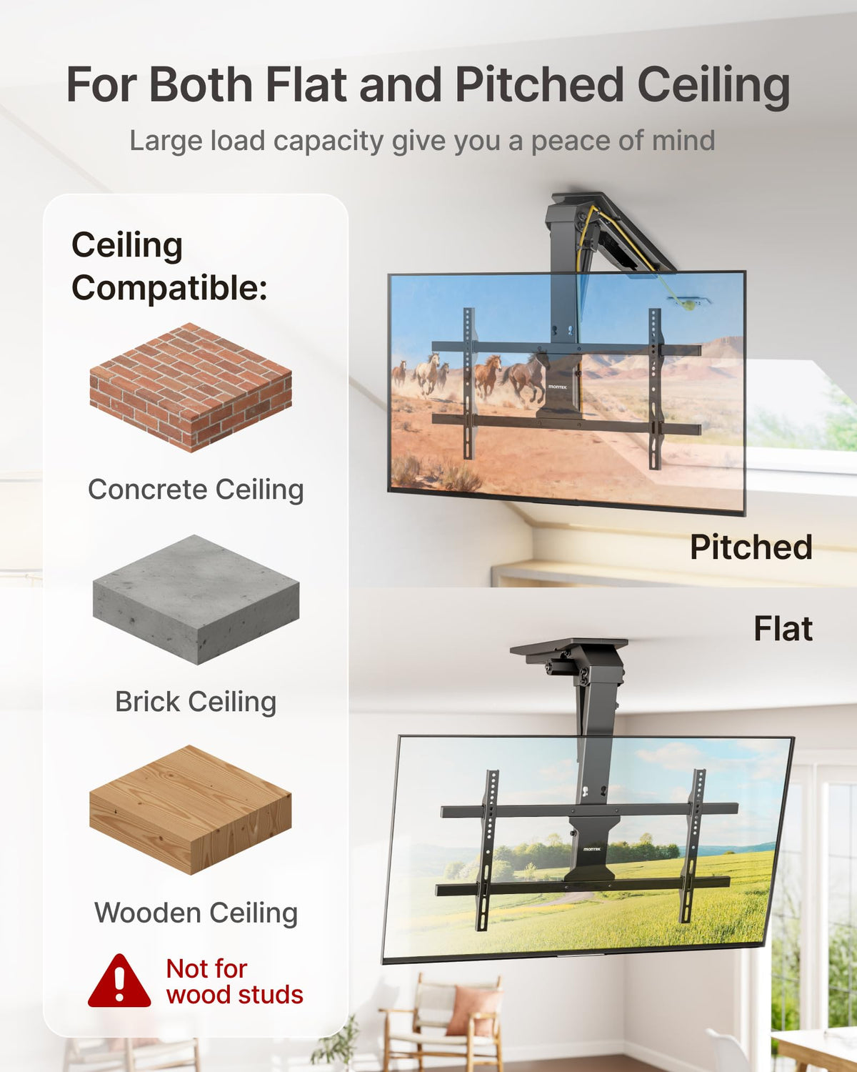 monTEK quick-install kit speeds ceiling-mount setup.