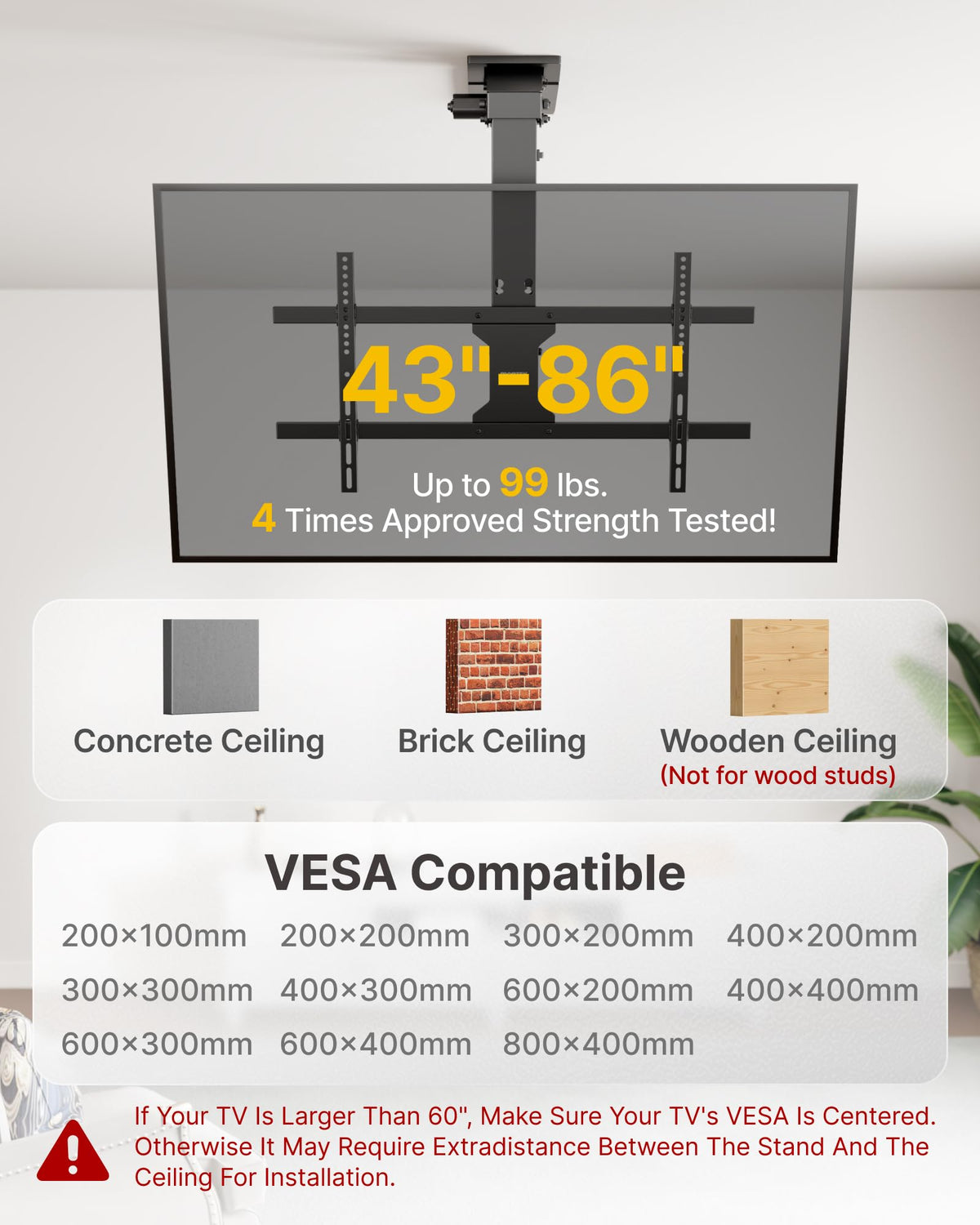 monTEK space-saving ceiling lift clears floor and wall space.