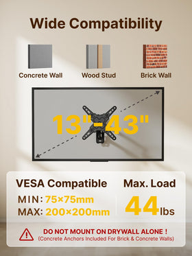 Tilt and swivel range on the monTEK mount for comfortable viewing angles.