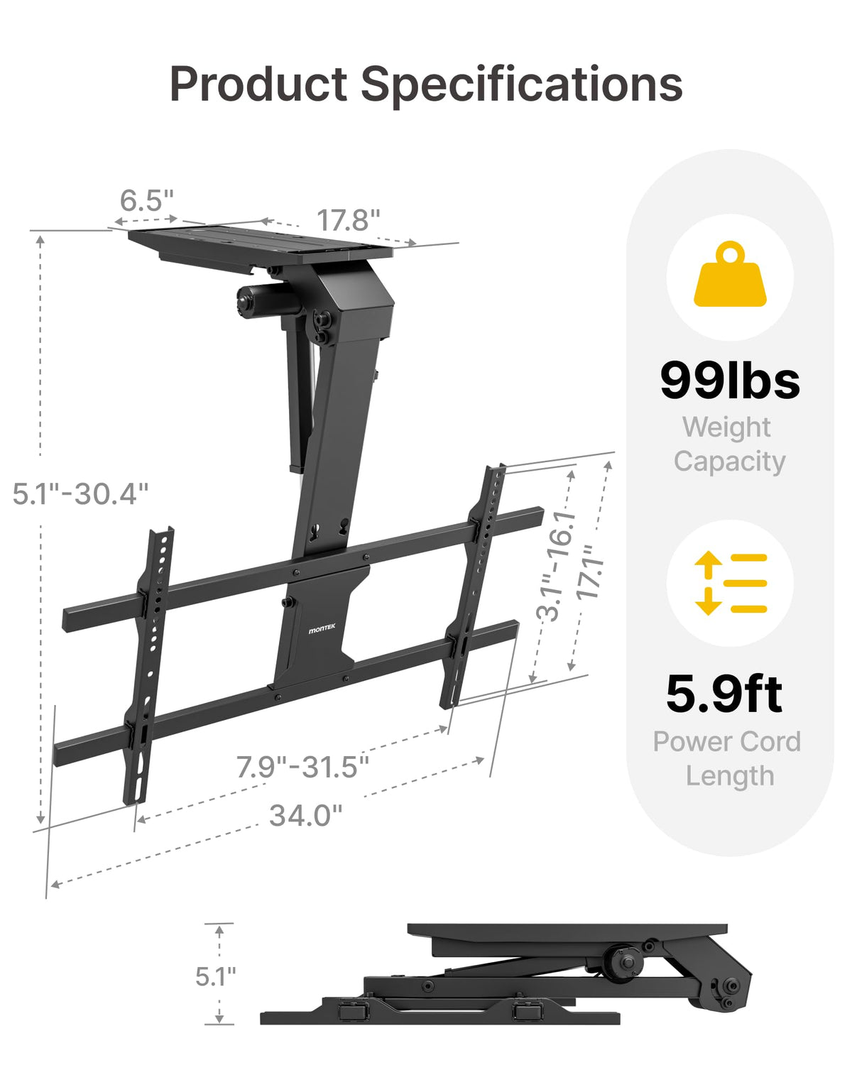 monTEK VESA range 200x100 to 800x400 for flexible mounting.