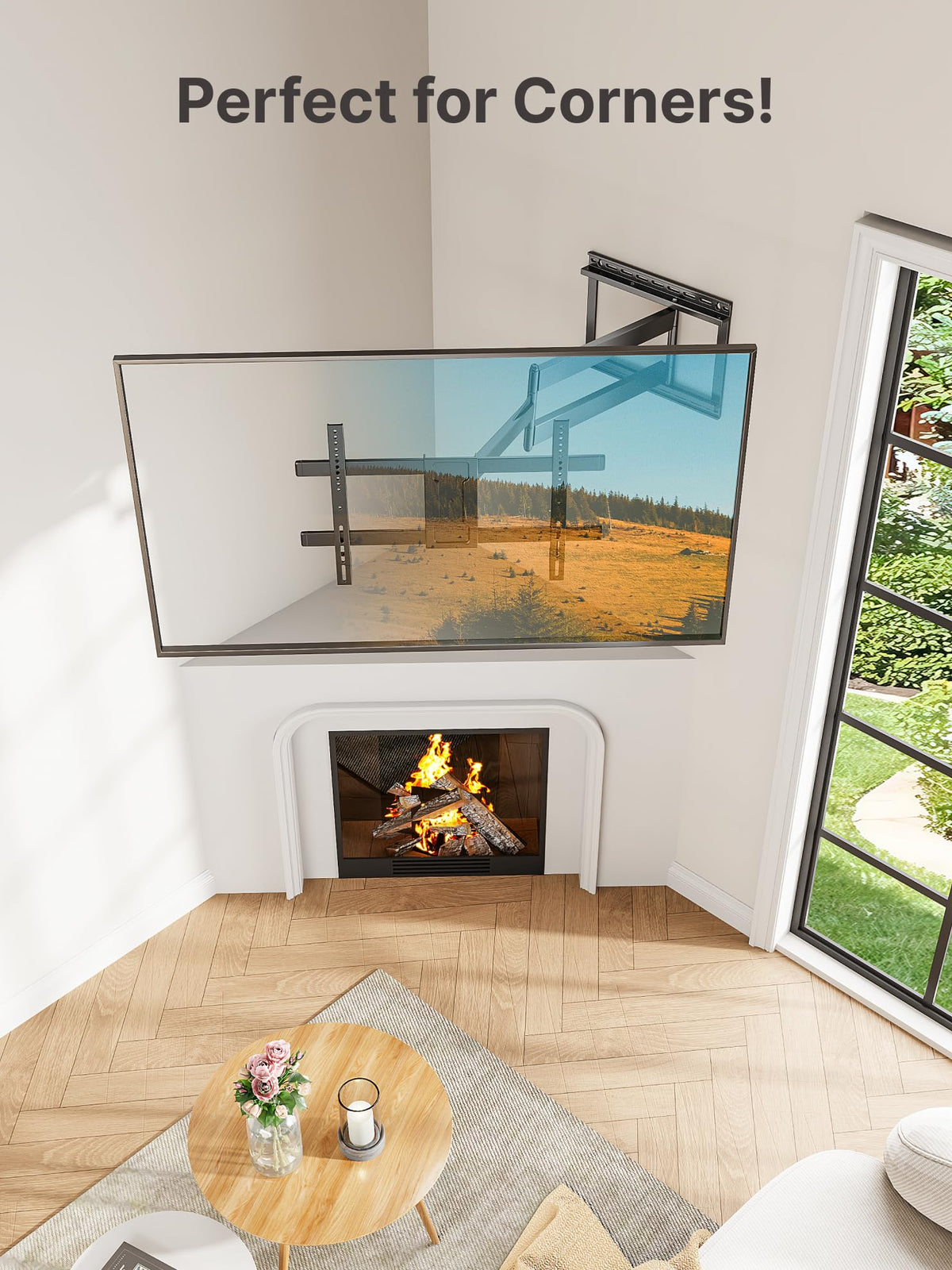 Montek cable management hides wires for a clean wall look.