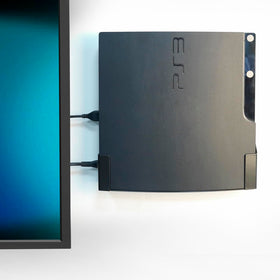 Monzlteck PS3 Slim wall mount installed on wall behind TV for space saving