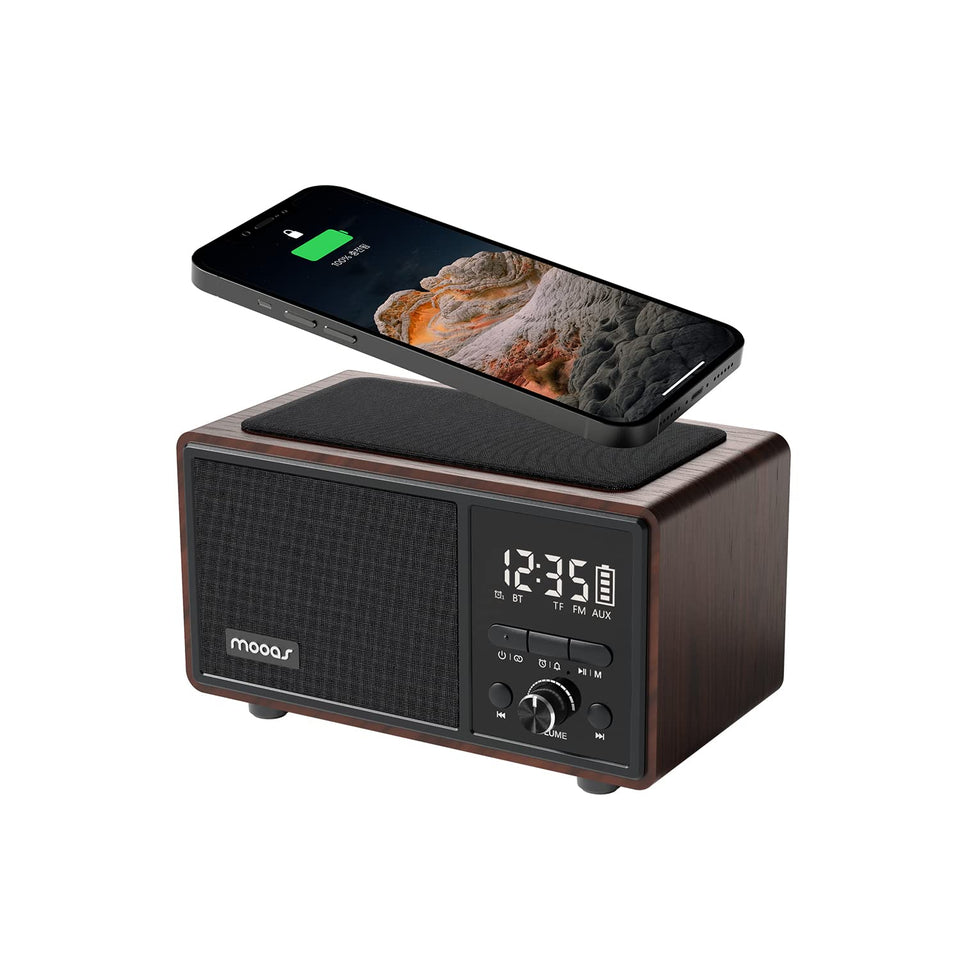 mooas front view showing vintage radio face with clear controls and stylish appeal