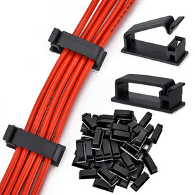 MOOCY front view of clip pack showing five black cable organizers and compact size benefit