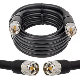 MOOKEERF 15ft UHF coax cable with PL259 male-to-male ends for reliable long-distance signals.