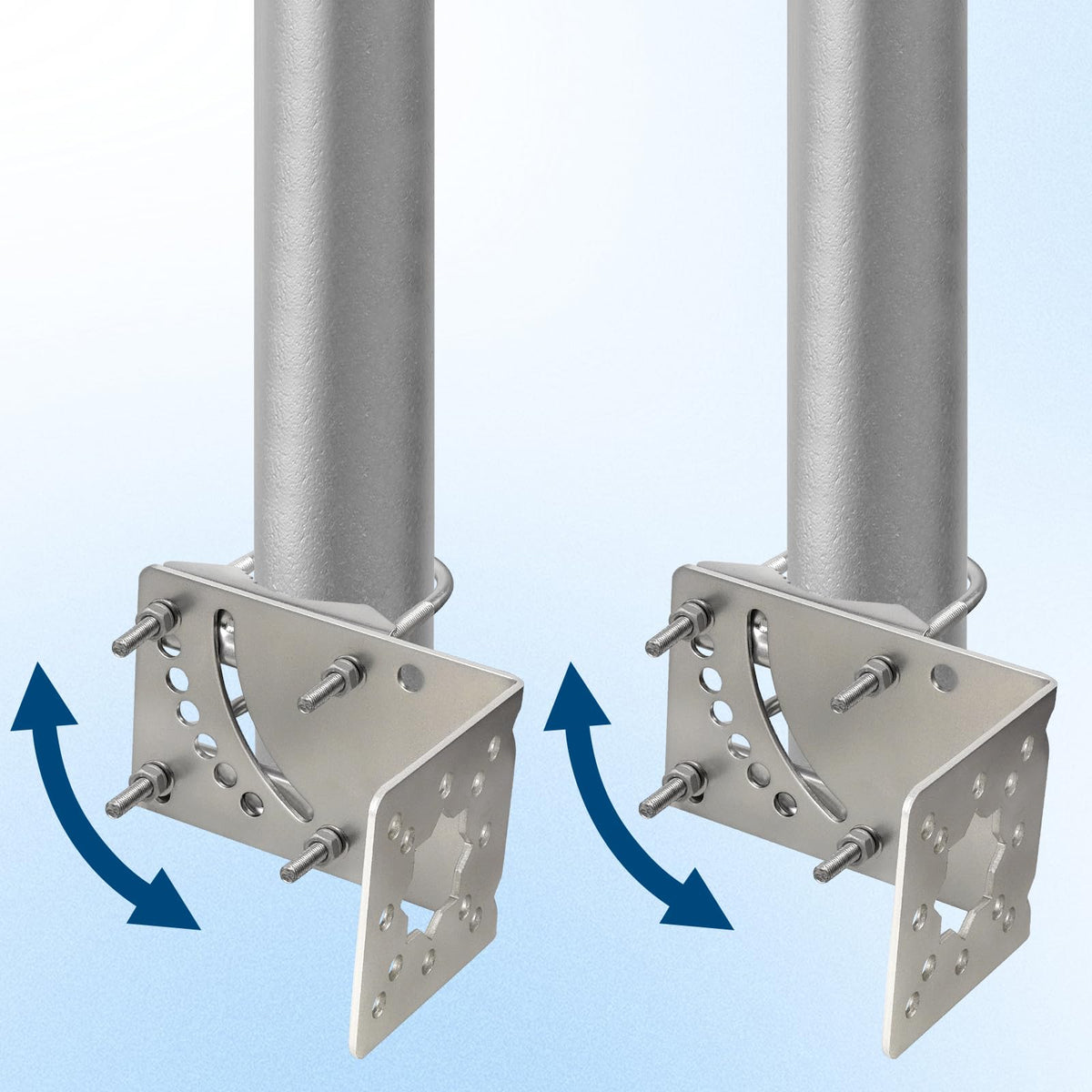 MOOKEERF antenna mast bracket side angle showing adjustable mounting options