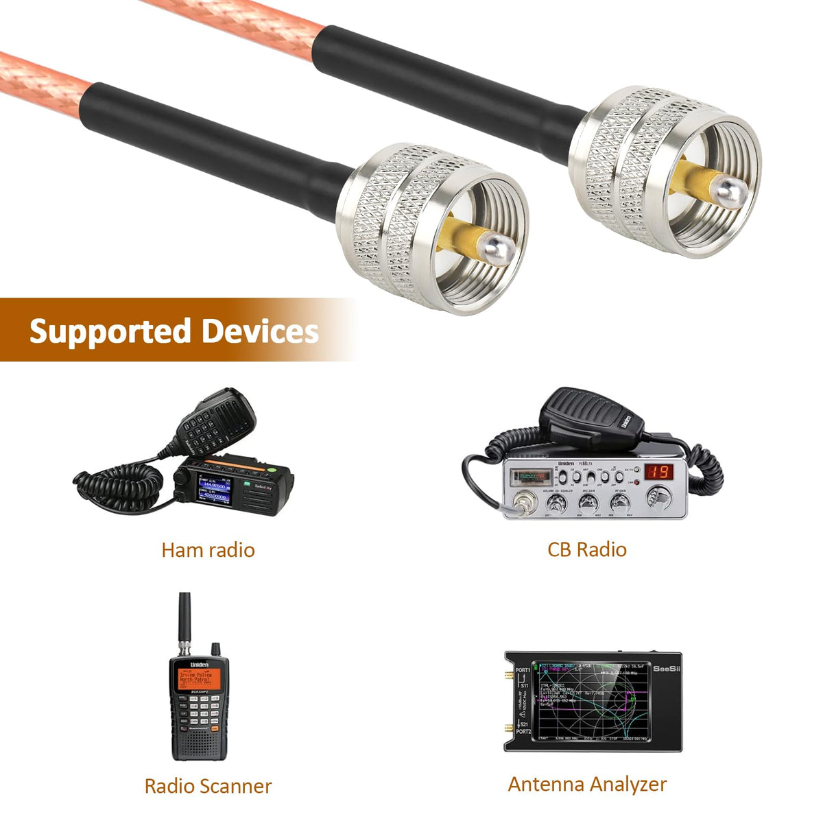 MOOKEERF coax suits CB, HAM, VHF, and analyzer setups.