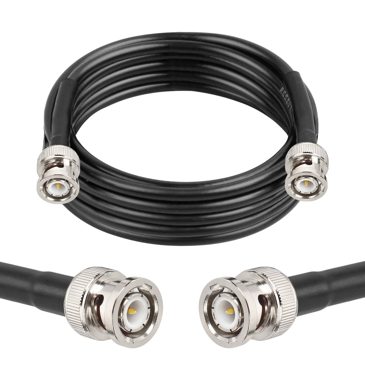 MOOKEERF BNC cable 10ft RG58 close-up highlights low-loss performance for long runs.