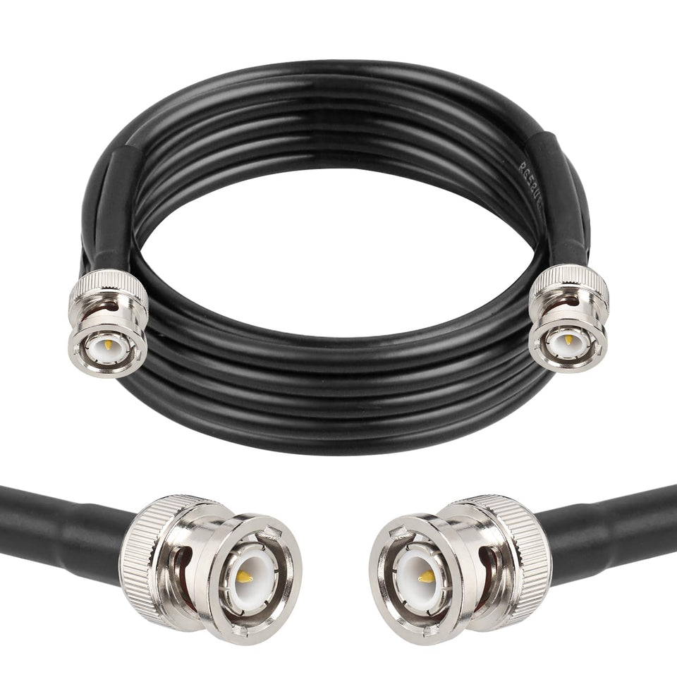 MOOKEERF BNC cable 10ft RG58 close-up highlights low-loss performance for long runs.
