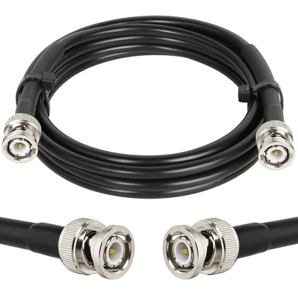 MOOKEERF BNC 5ft RG58 cable connected to an antenna for reliable signal transfer.