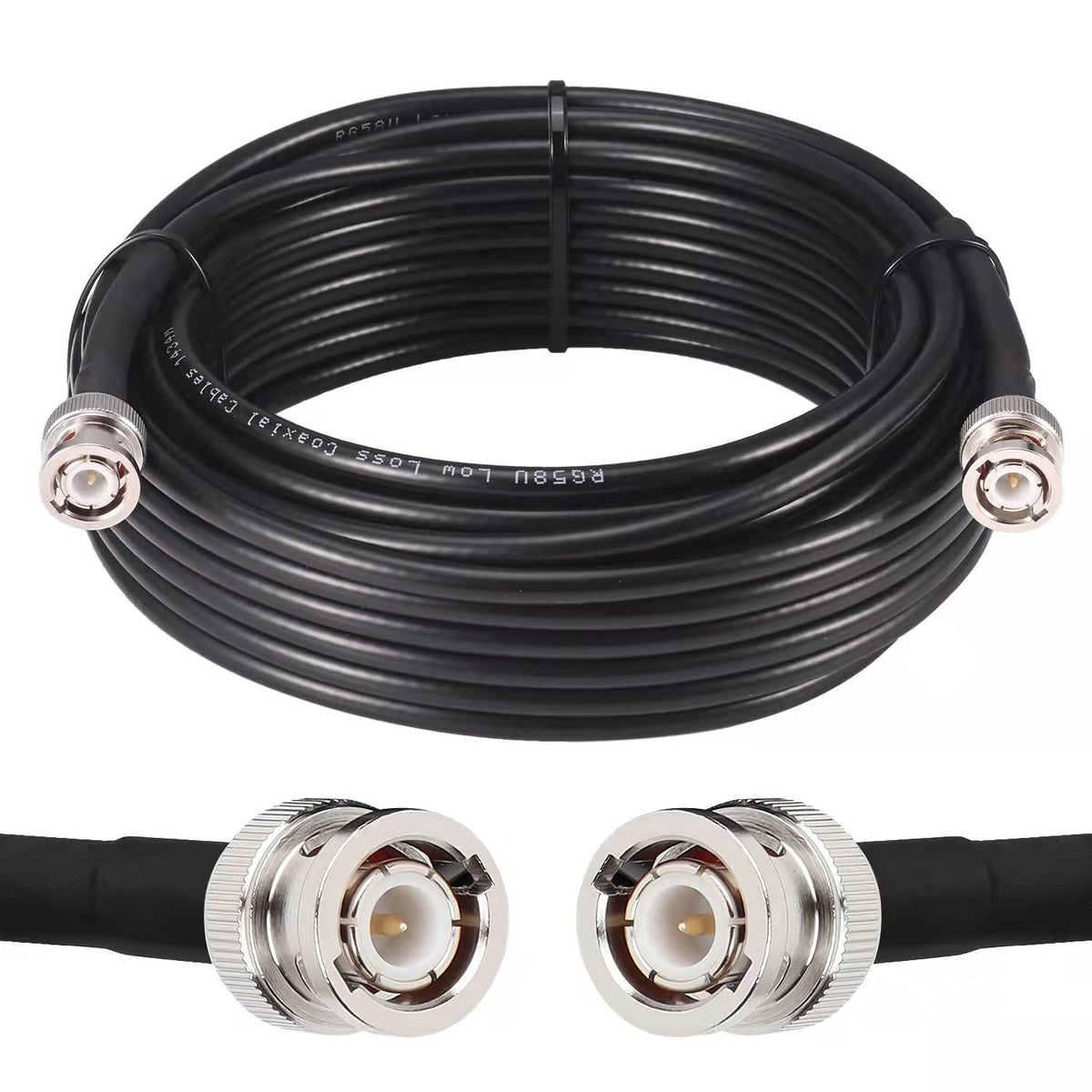 MOOKEERF front view of 35ft BNC cable showing durable jacket and connectors, reliable signal