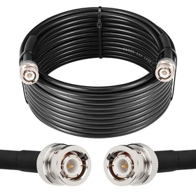 MOOKEERF full-length 25ft BNC cable showing connectors and black jacket benefit strong signal routing