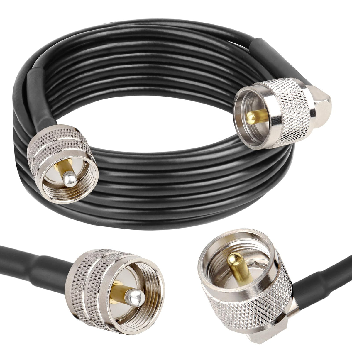 MOOKEERF CB coax cable with a right-angle PL-259 connector for flexible CB and HAM setups.