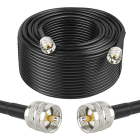 MOOKEERF front view of 150ft RG58 cable showing connectors and jacket durability