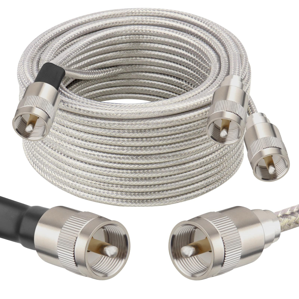 MOOKEERF coiled 25ft coax showing neat pack and easy deployment benefit