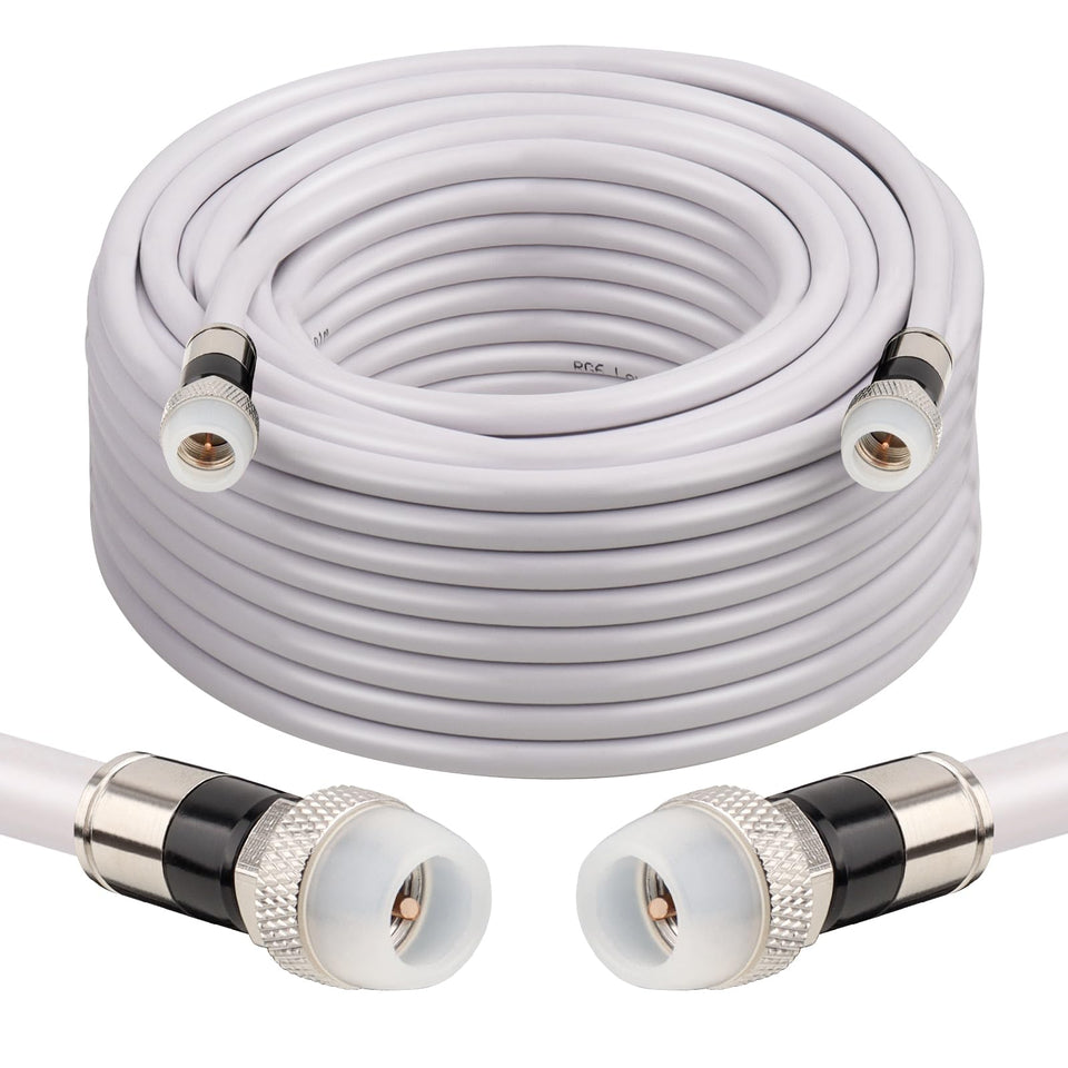 MOOKEERF 60ft outdoor coaxial cable with weatherproof boot for TV and internet signals