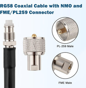 MOOKEERF close-up of removable PL259 and NMO connectors ensuring flexible routing