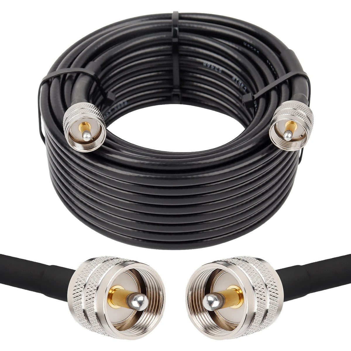 MOOKEERF front packaging showing 35ft RG8x cable and PL259 connectors for reliable installations