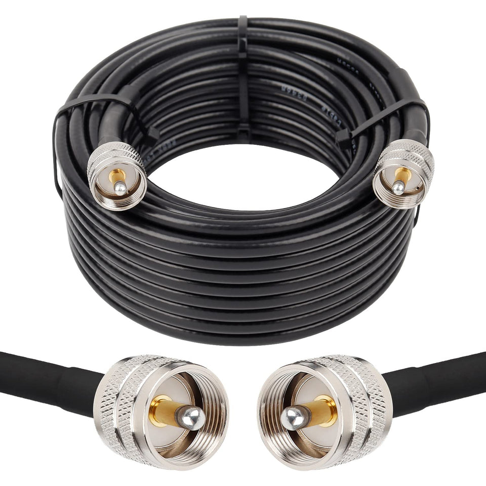 MOOKEERF front packaging showing 35ft RG8x cable and PL259 connectors for reliable installations
