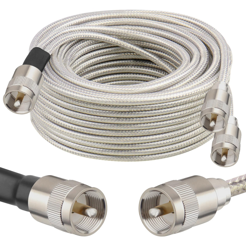 MOOKEERF front view showing cable and three PL-259 connectors for reliable hookups