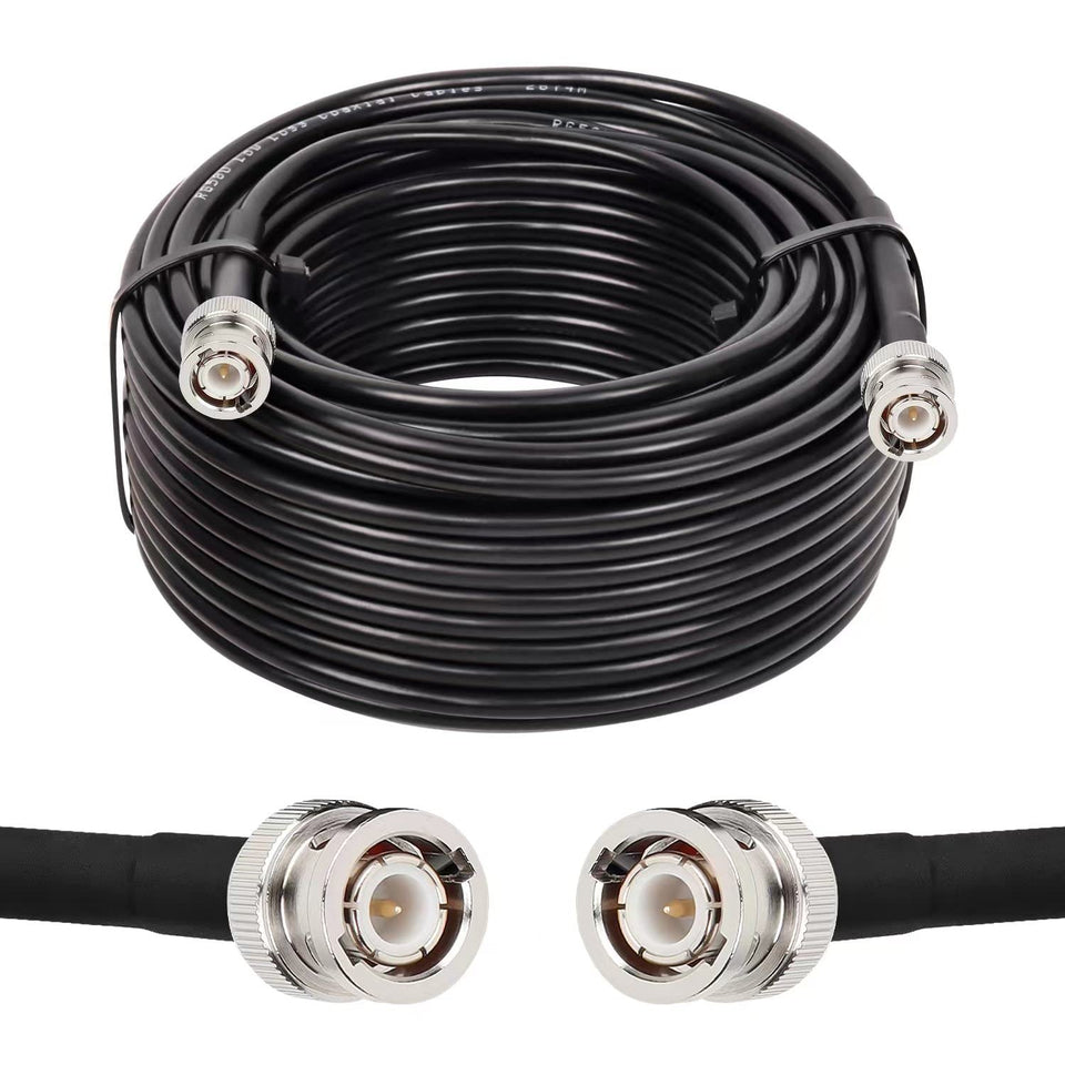 MOOKEERF front view showing BNC male connectors and durable jacket, reliable connections
