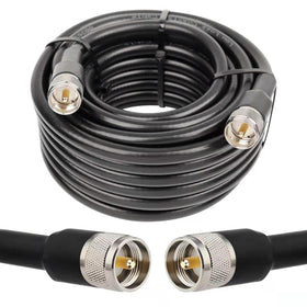 MOOKEERF front view of 50ft PL259 RG8 cable showing packaging and label benefits