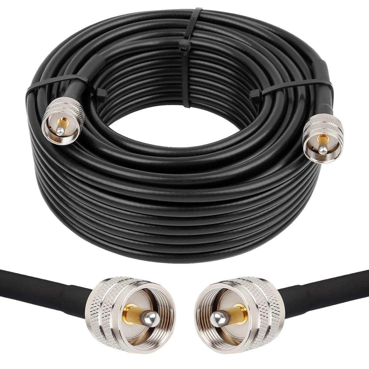 MOOKEERF front view showing PL259 connector and cable, durable connection benefit