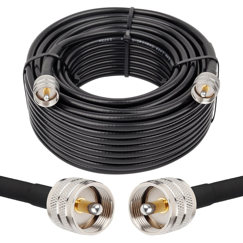 MOOKEERF front view of RG8x 50ft cable showing connectors and jacket durability