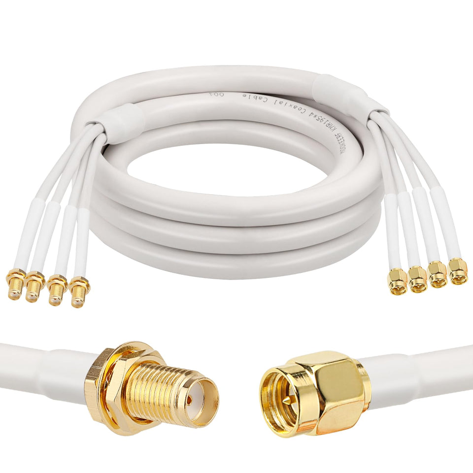 MOOKEERF front view of packaged SMA extension cable showing product and length benefit