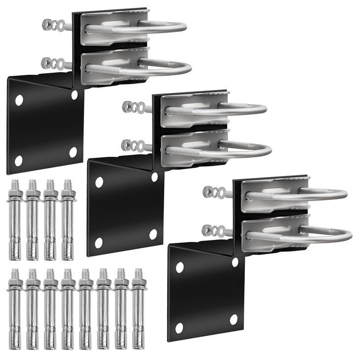 MOOKEERF front view of three black-coated brackets showing durable finish and included parts