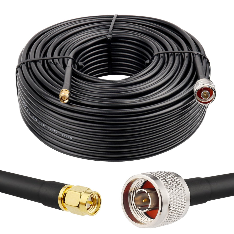 MOOKEERF KMR240 N to SMA cable close up showing rugged connectors for outdoor use