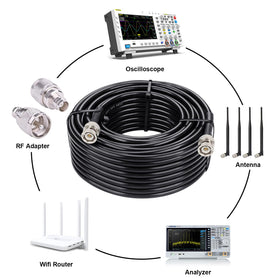 MOOKEERF cable laid out with tape measure showing 50ft length for planning installations