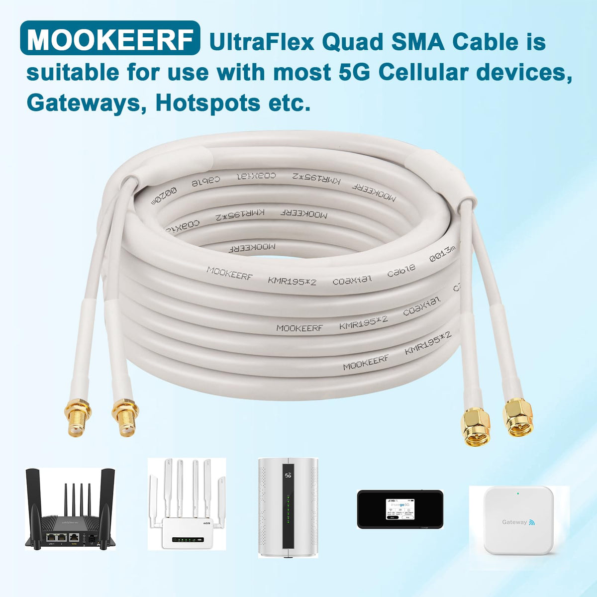 MOOKEERF outdoor-ready coaxial cable for rugged deployments.