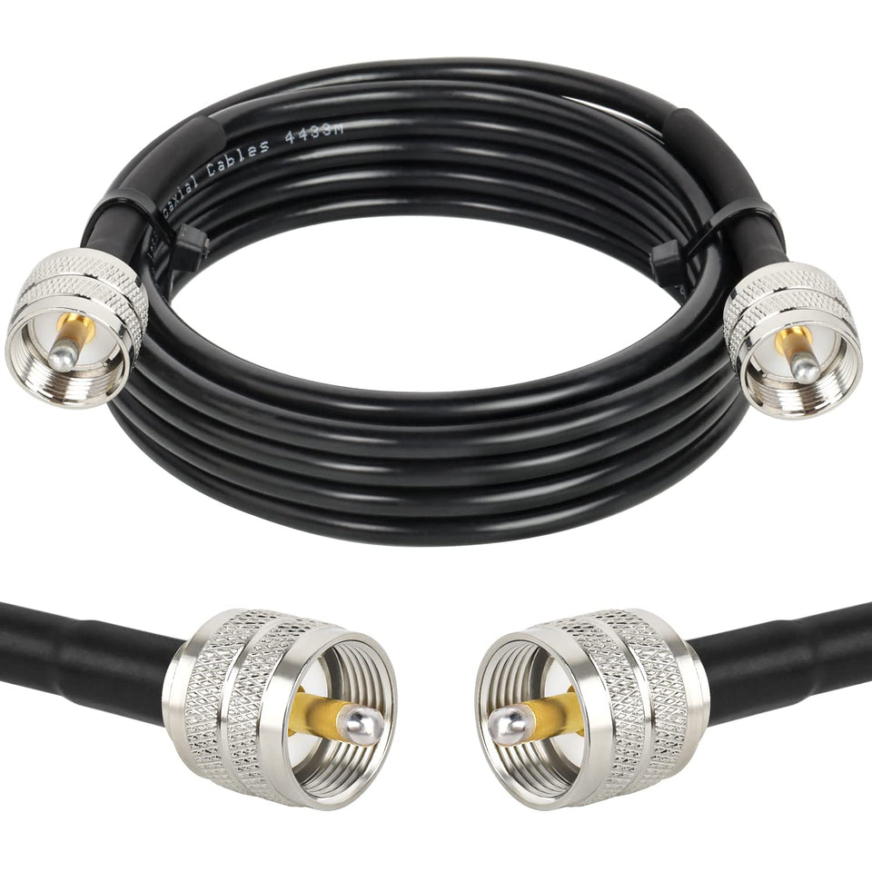 MOOKEERF PL259 10ft RG58 cable close-up shows durable copper shield for reliable signal.