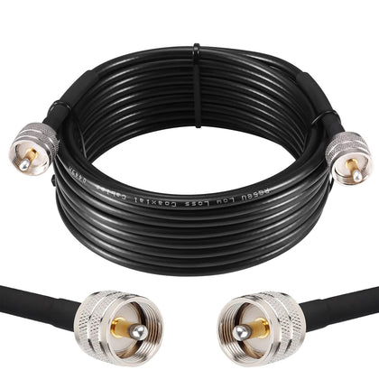 MOOKEERF PL259 20ft UHF coax cable closeup highlights dense copper shield for low loss.