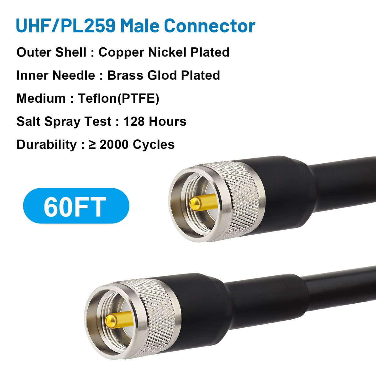 MOOKEERF PL259 connector end with secure heat shrink joint