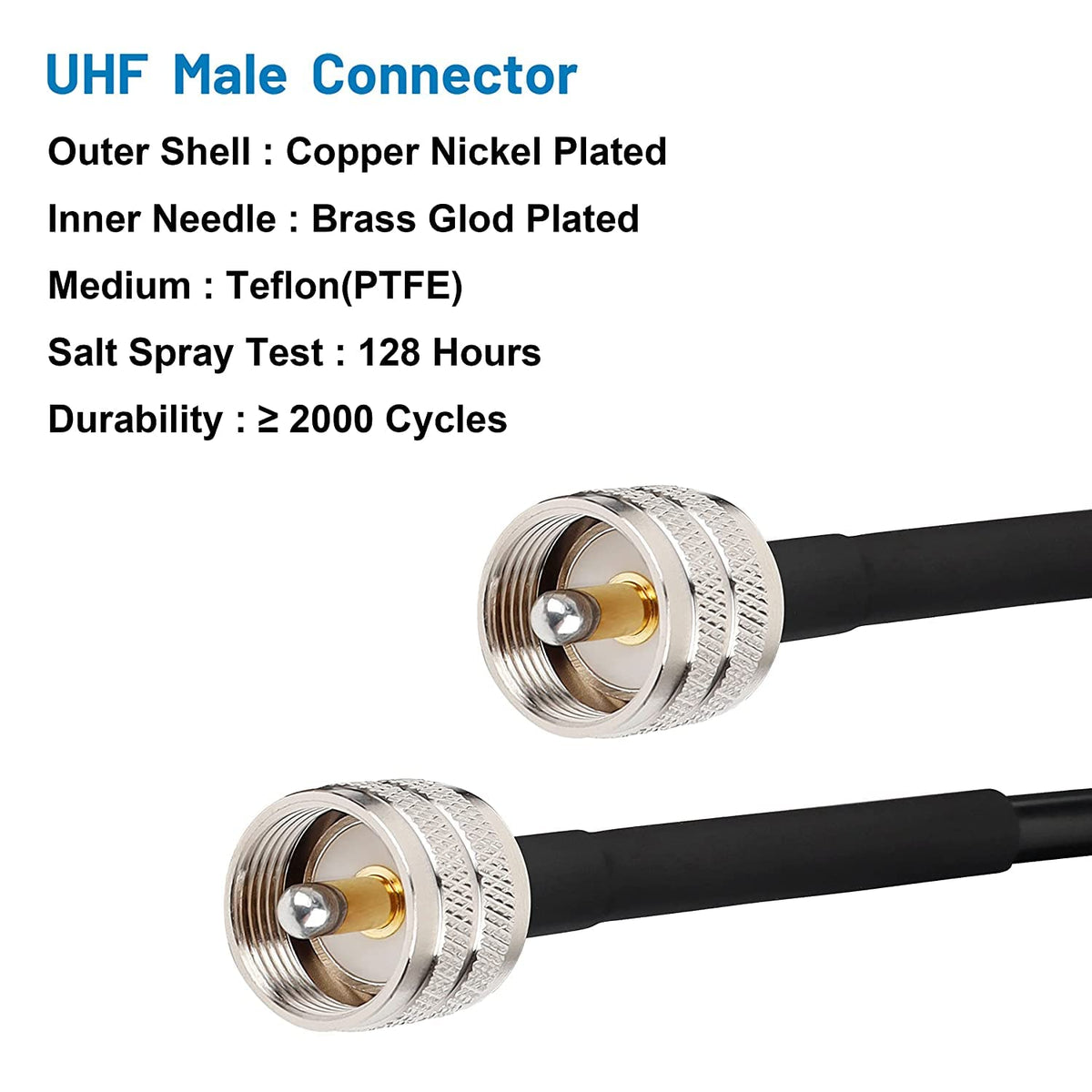 MOOKEERF PL259 male connector shows secure, weatherproof outdoor connections.