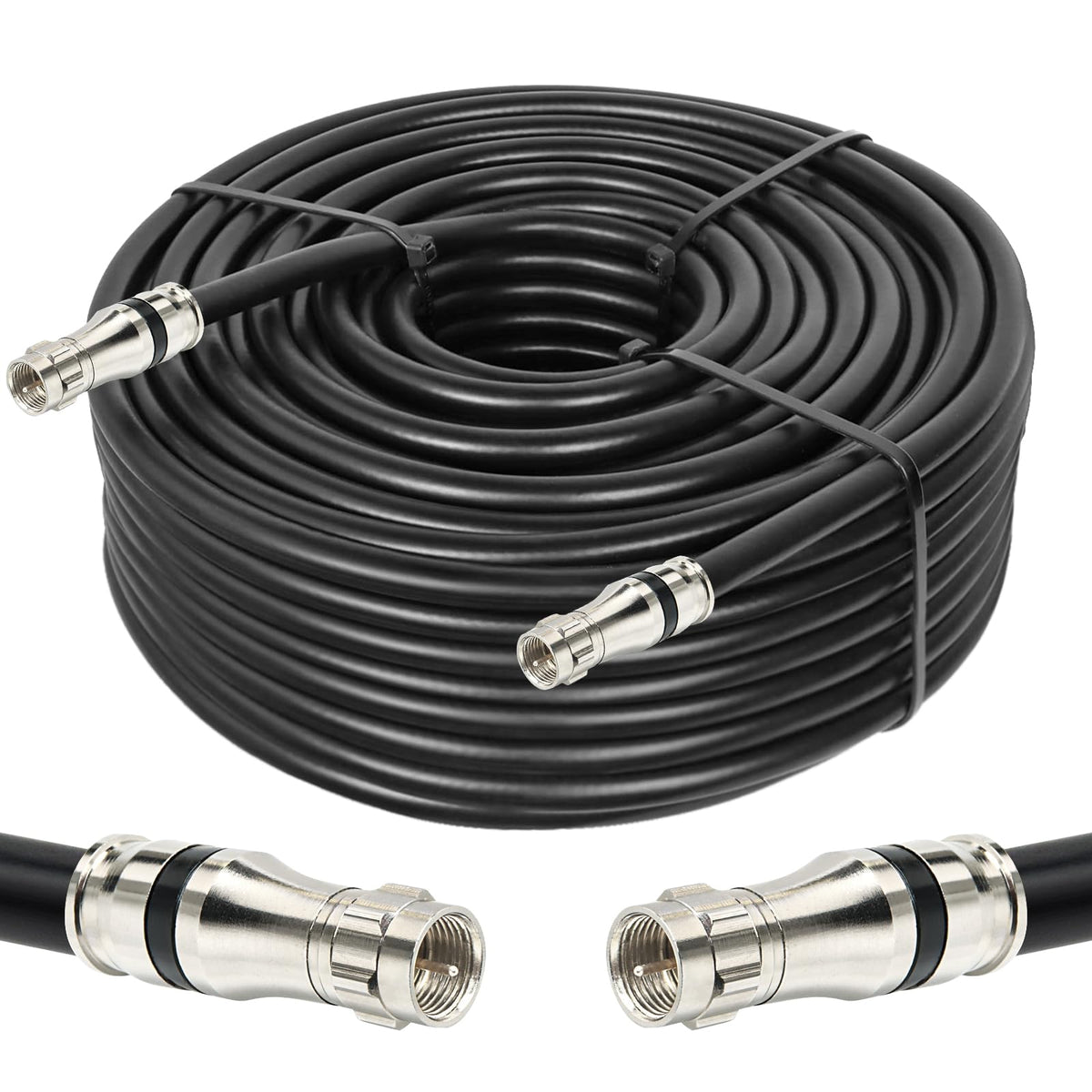 MOOKEERF RG11 coaxial cable 150ft with F-type connectors delivers high-definition signal for CATV.