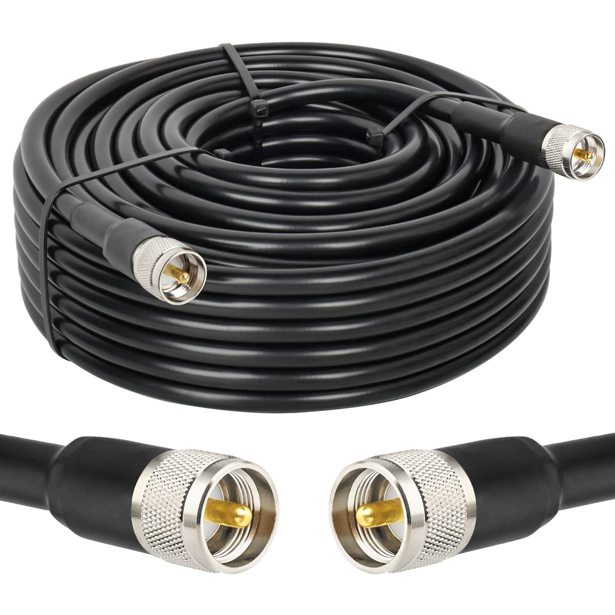 MOOKEERF RG213 coax cable 100ft for reliable long-distance signal transmission in ham radio and VHF/UHF systems.