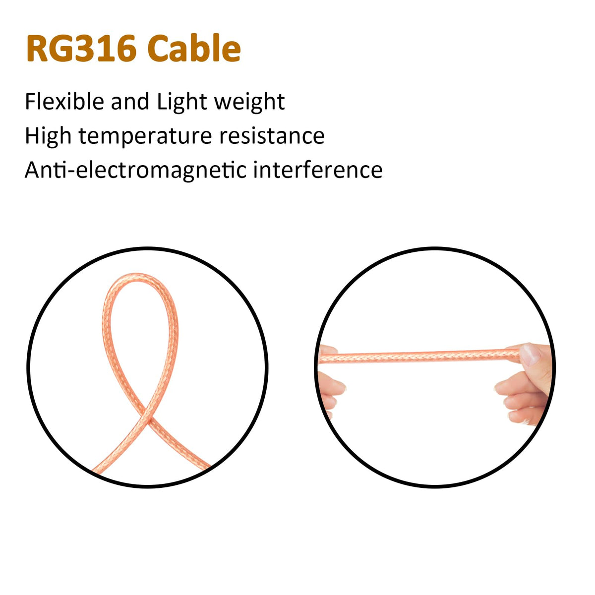 MOOKEERF RG316 2.2in heat-shrink protects the PL259 connector.