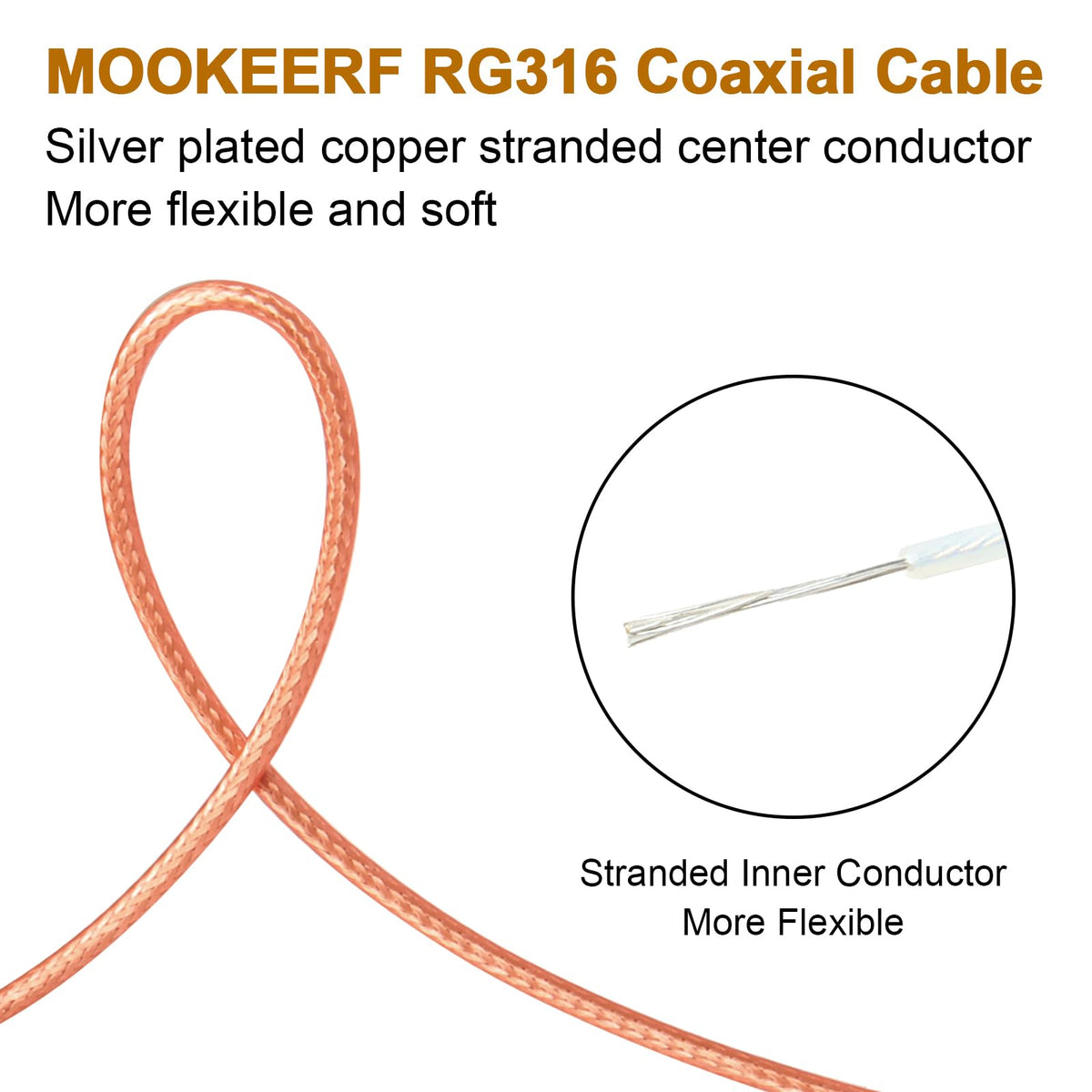MOOKEERF cable connected to an antenna demonstrating clean RF hookup benefit