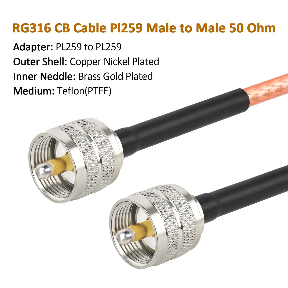MOOKEERF RG316 silver-plated copper core for durable signal transmission.