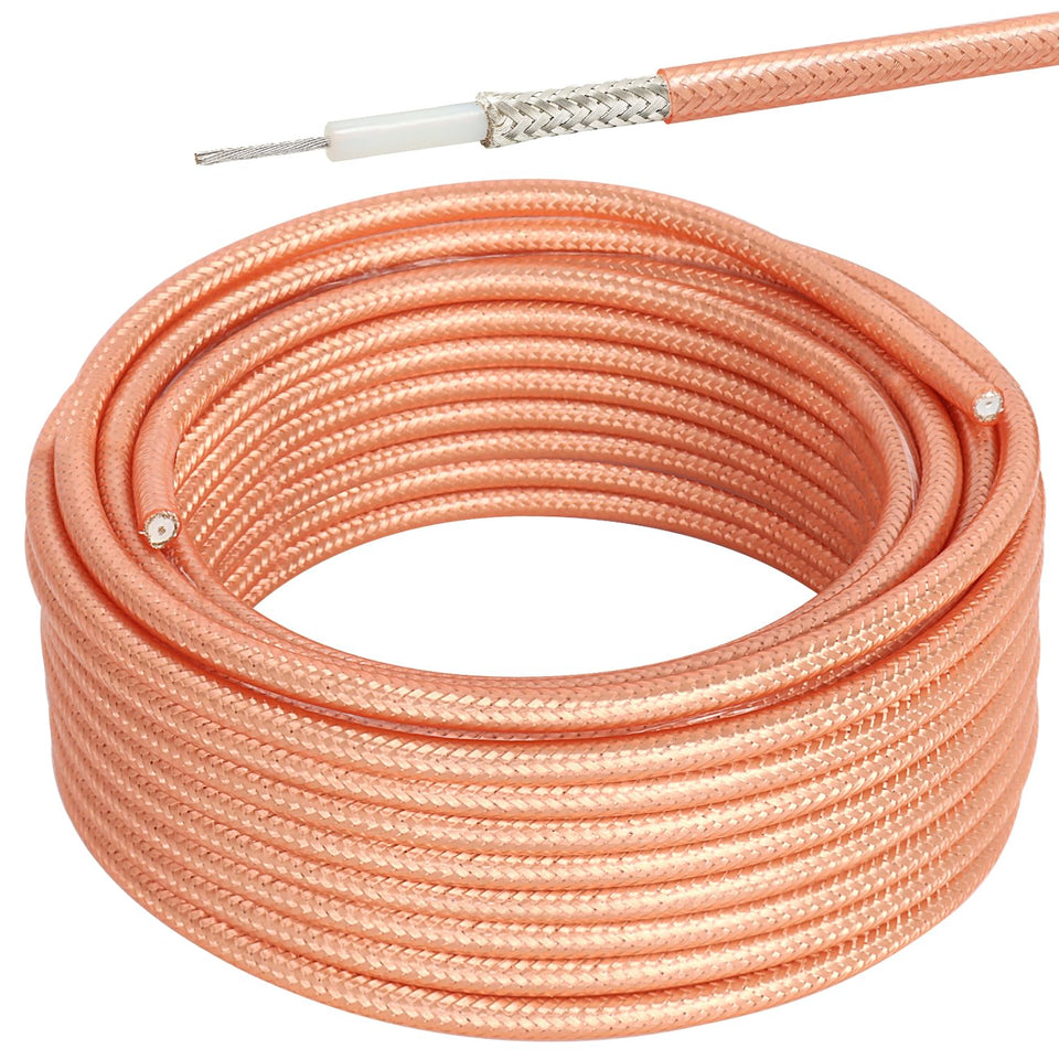 MOOKEERF RG400 50ft coaxial cable cross-section highlighting low-loss performance