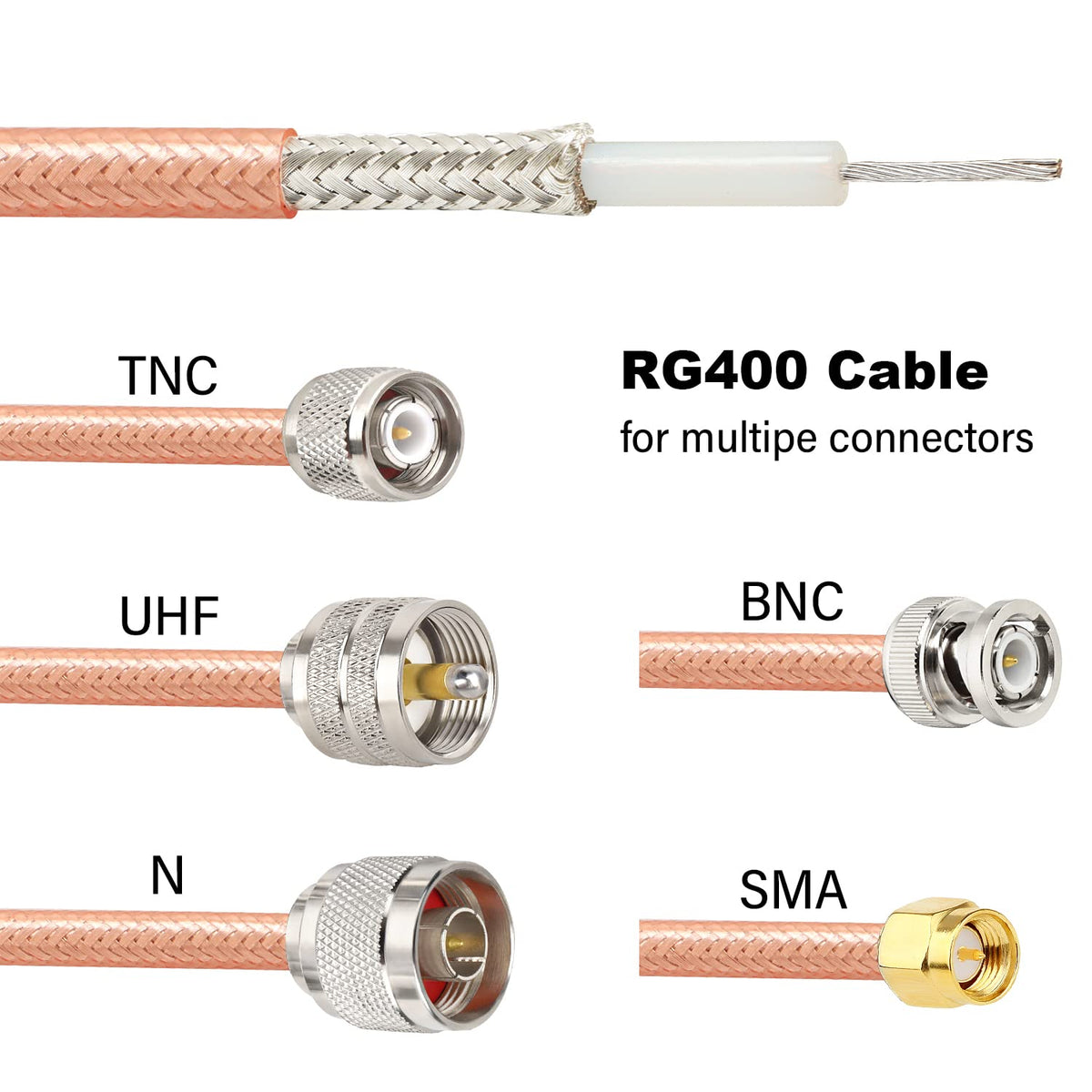 MOOKEERF RG400 compatible with N SMA UHF and BNC connectors