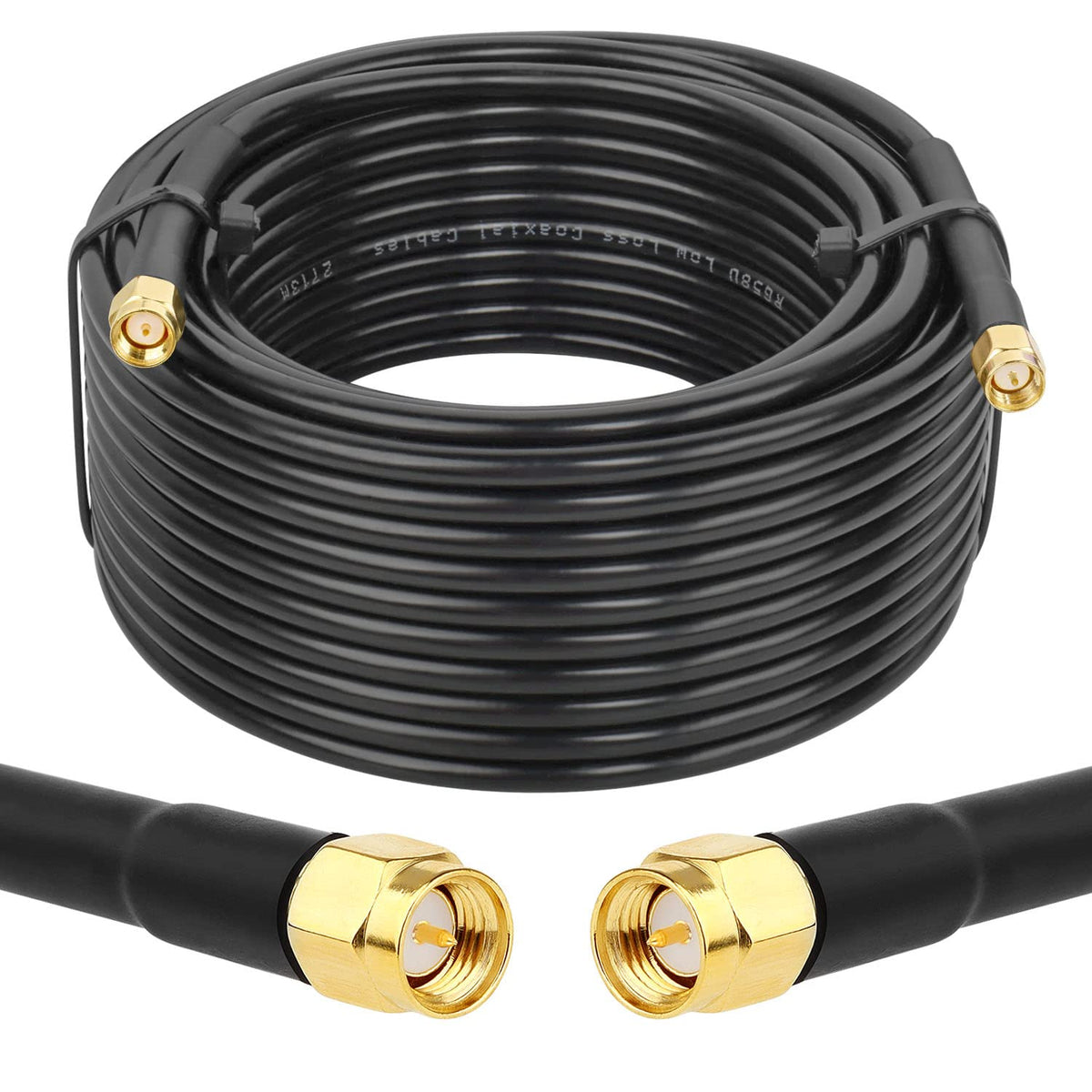 MOOKEERF RG58 SMA cable 50ft for long-range antenna connections.