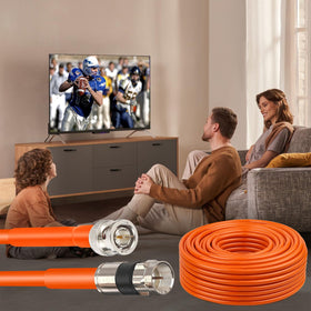 MOOKEERF coaxial cable packaging in orange color for easy identification.