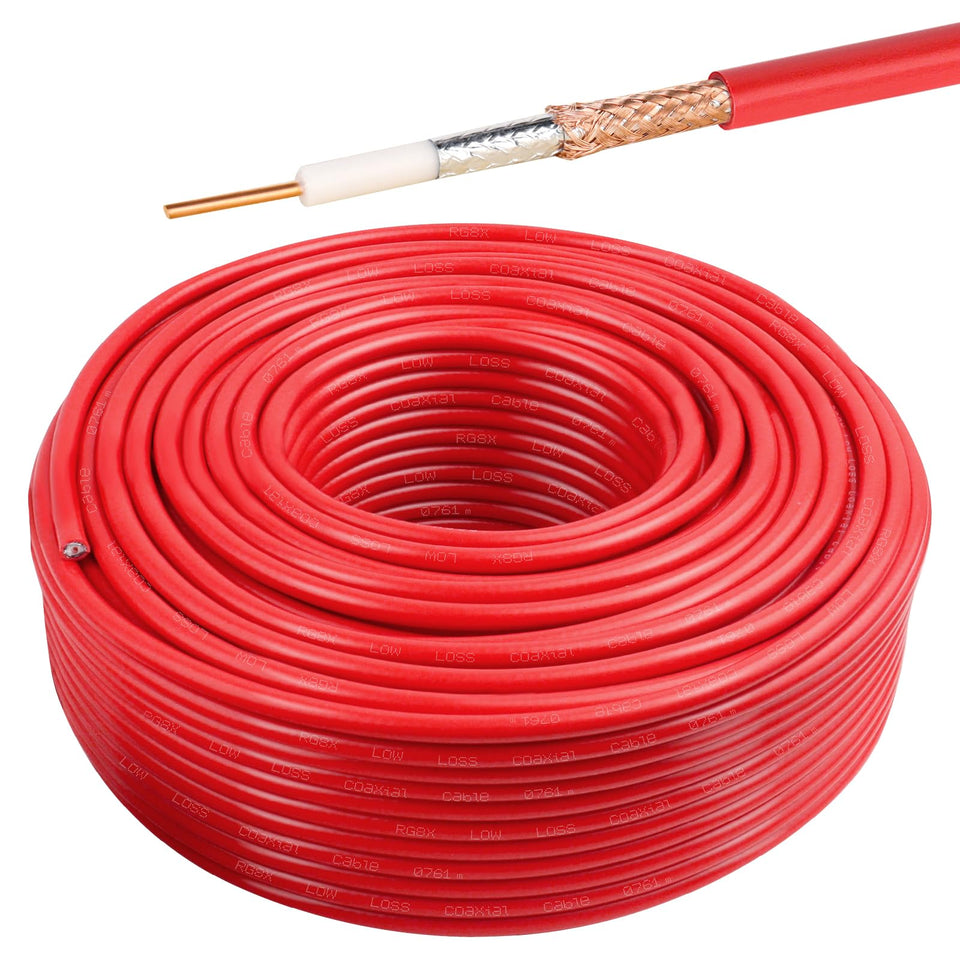 MOOKEERF RG8X coaxial cable 200ft reel for reliable long-distance signal transmission.