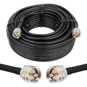 MOOKEERF front packaging showing 100ft RG8x cable and PL259 connectors, durable and ready