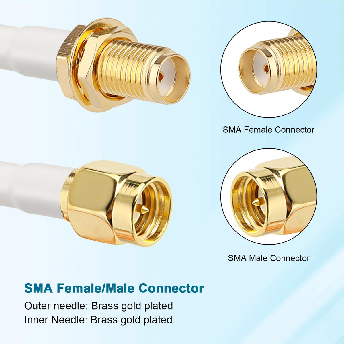 MOOKEERF gold-plated brass SMA connector resists corrosion in outdoor setups.