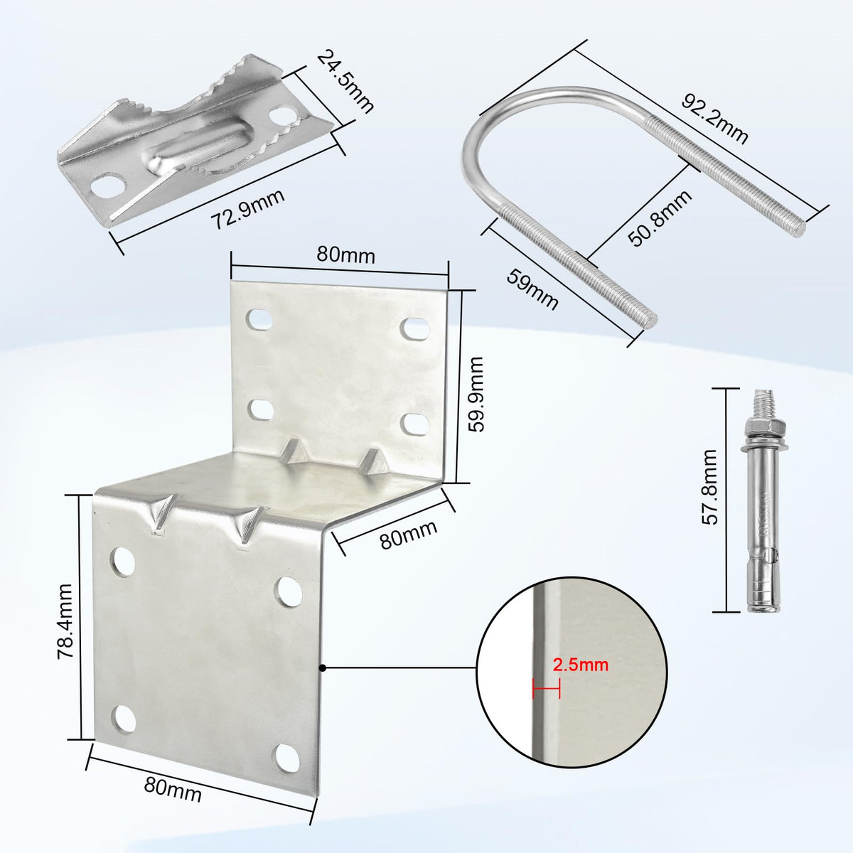 MOOKEERF U‑bolt and hardware laid out to show included fasteners for quick install